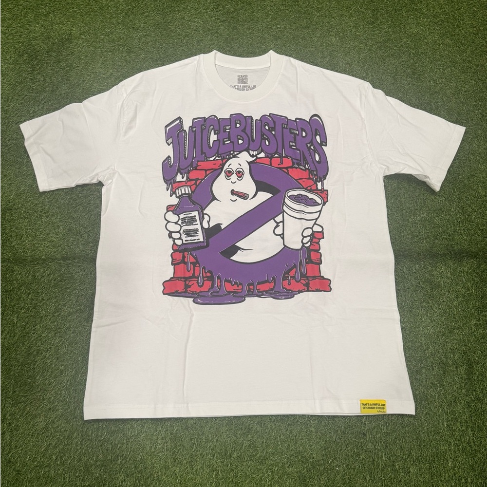 Juicebusters Graphic Tee - White with Purple Print size 2XLarge
